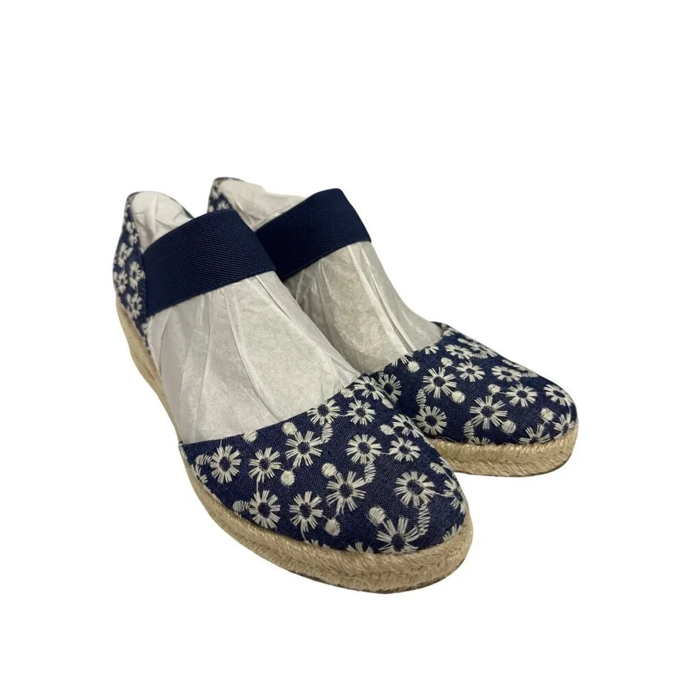 LifeStride Kaylee Women's Shoes Espadrille Blue White Daisy Floral Wedge 9.5